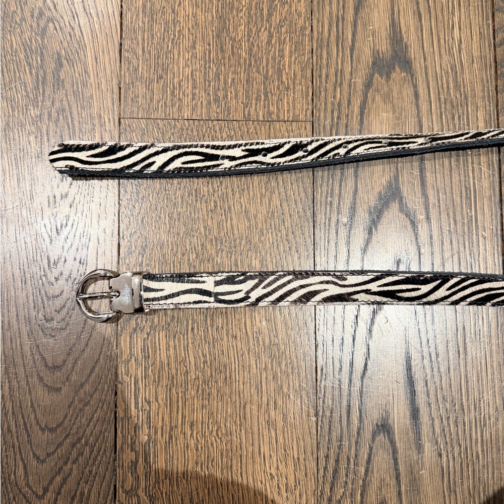 Zebra Print Haircalf Belt with Silver Buckle